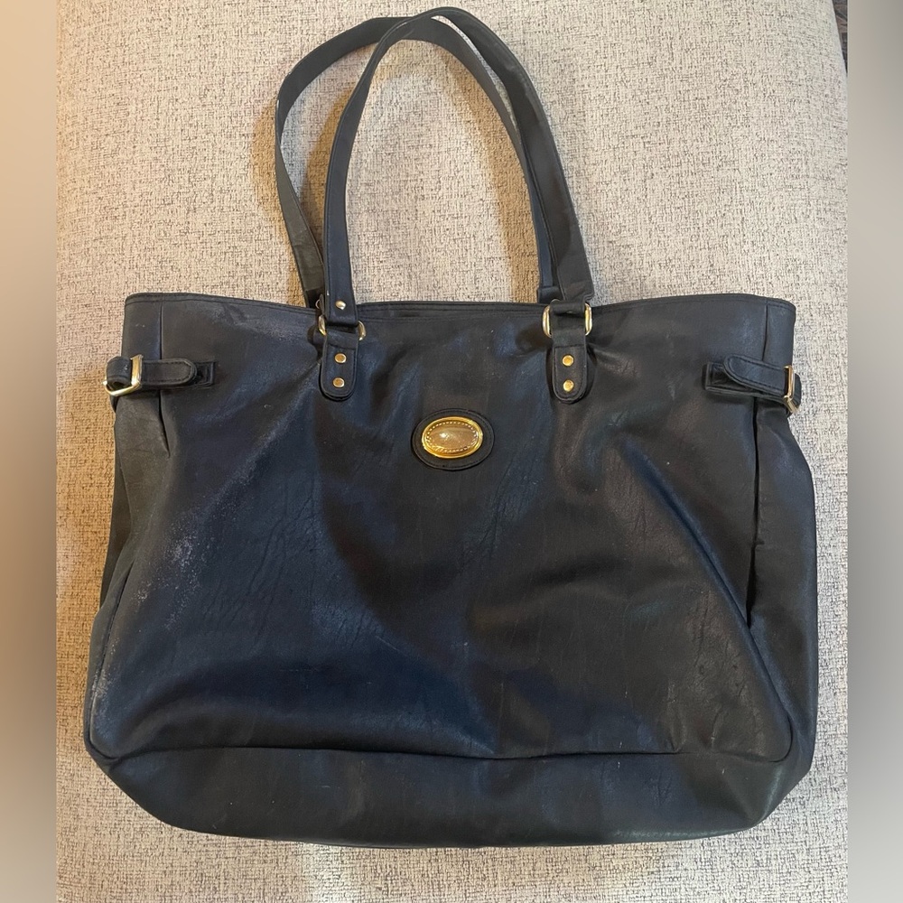 Elegant Vintage Black faux Leather Tote Bag